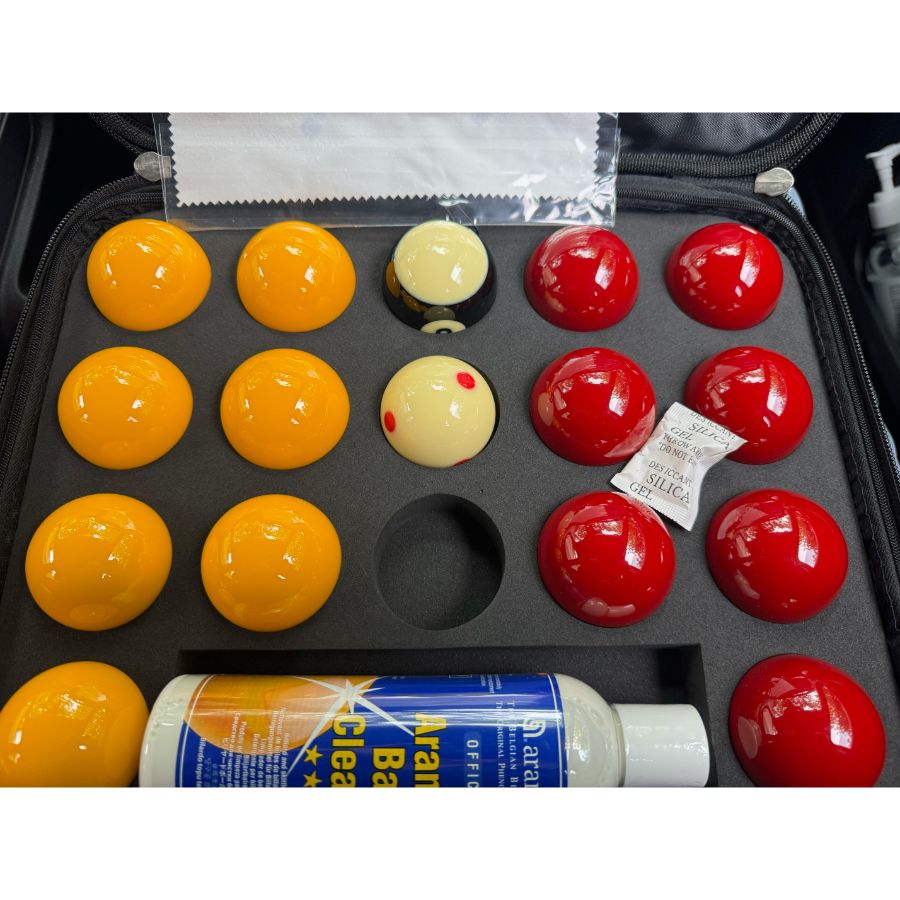 Aramith Super Pro Cup English Pool Balls CloseUp Of Yellow And Red Balls View