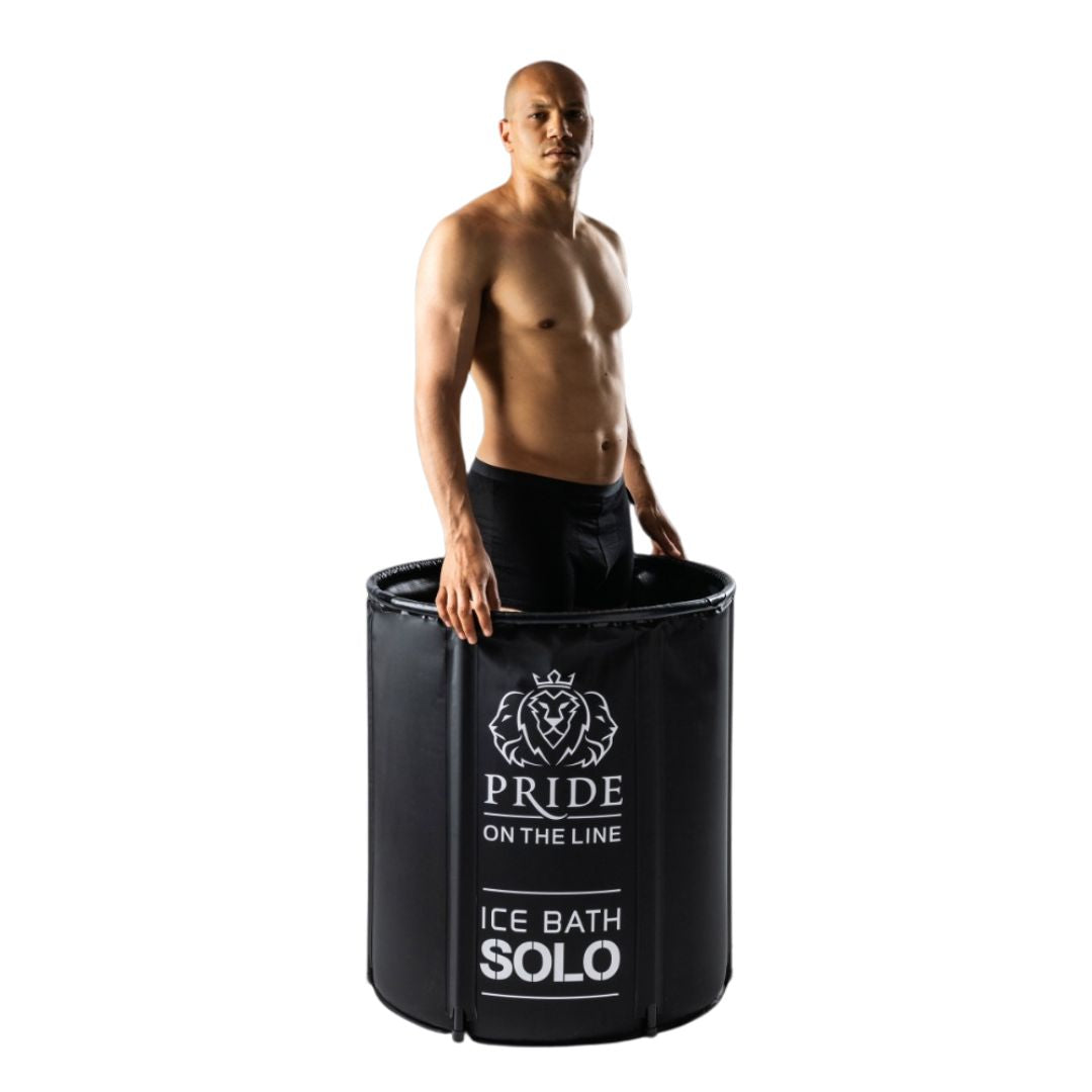 Pride On The Line Portable Recovery Solo Ice Bath Man Standing In Ice Bath View