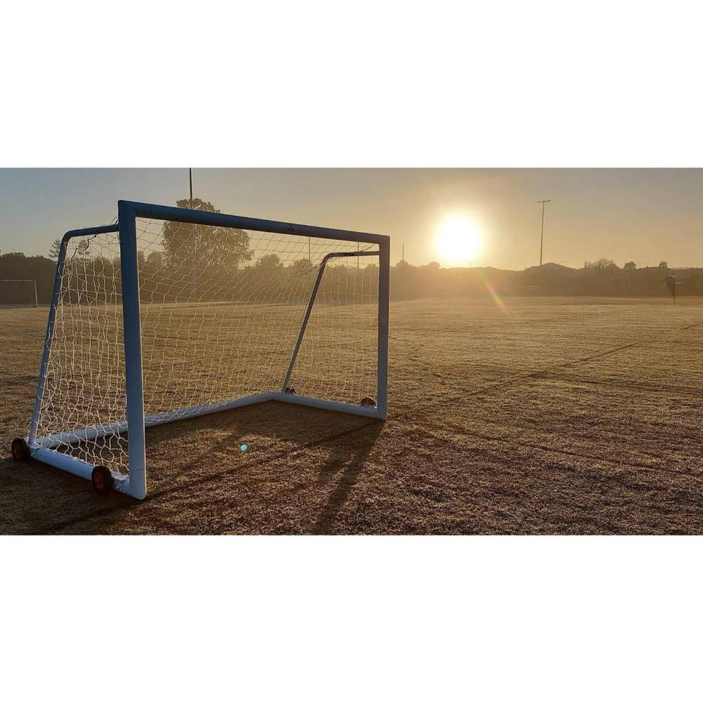 Veto Portable Aluminium Soccer Goal with Wheels, perfect for easy transport and setup, ideal for backyard games, practice sessions, and sports events.