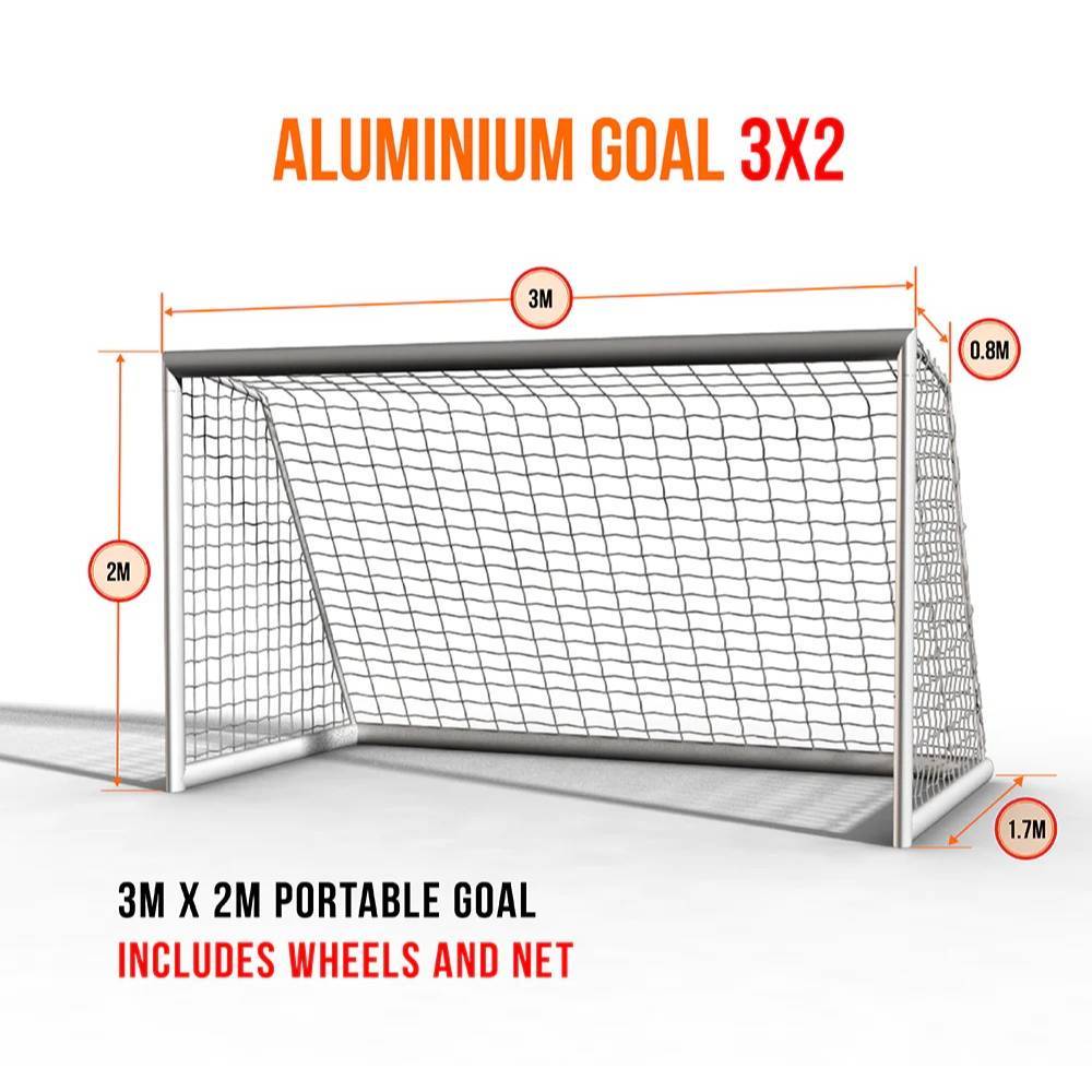 Veto Portable Aluminium Soccer with Wheels 3m x 2m Goal Dimensions View