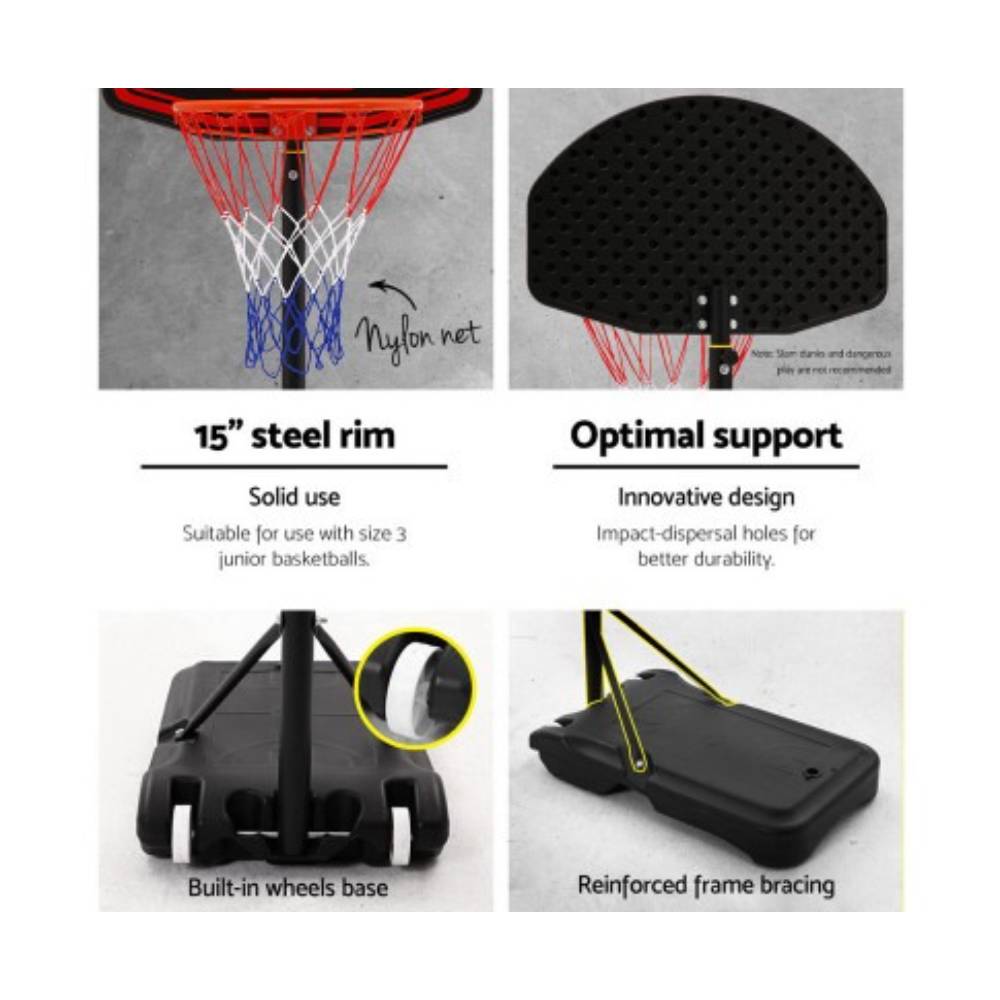 Everfit Adjustable 2.1M Portable Basketball Stand Hoop System Rim in Black Information View