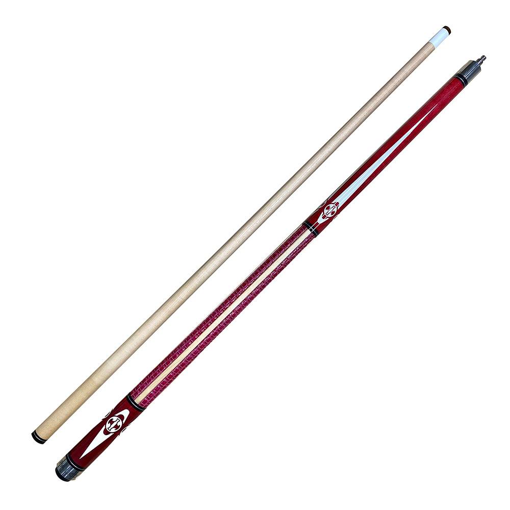 Paris 2 Piece Pool Cue with Red Leather Grip 13mm Tip Side View