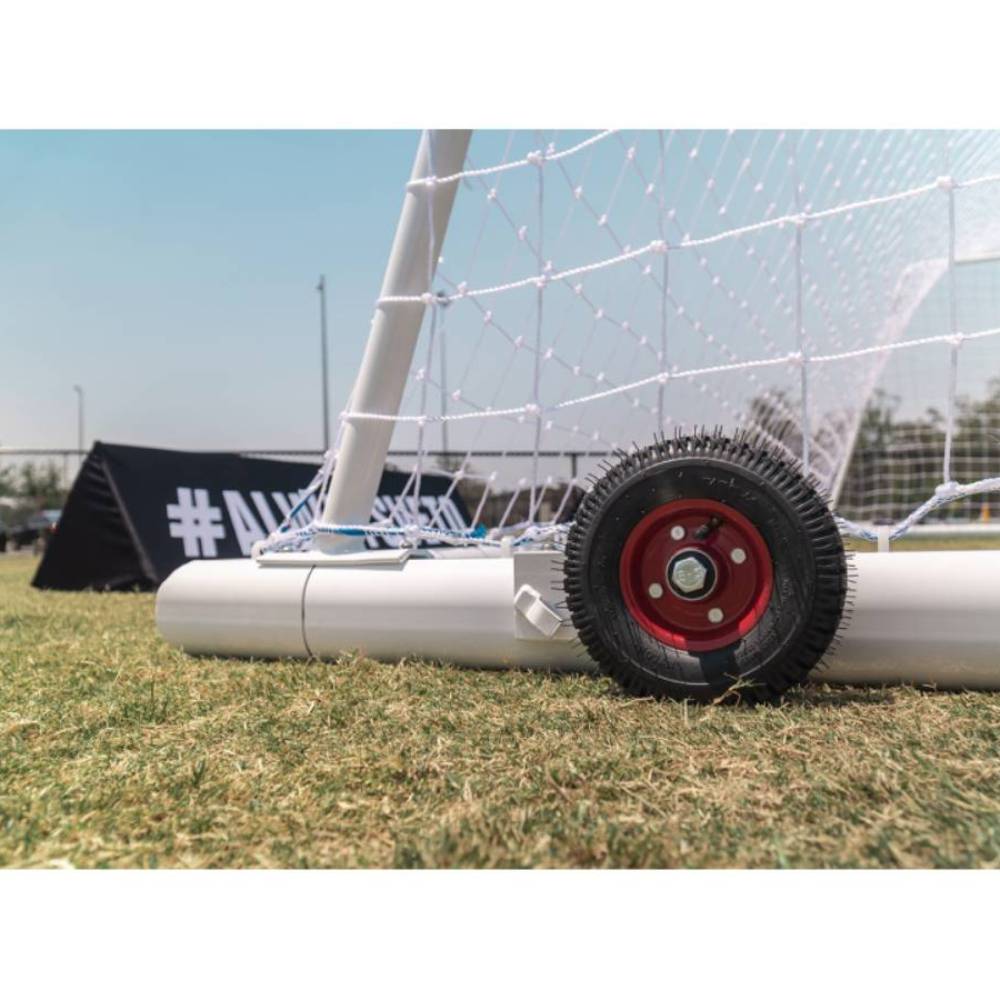Veto Portable Aluminium Full Size Soccer Goal with Wheels Side View